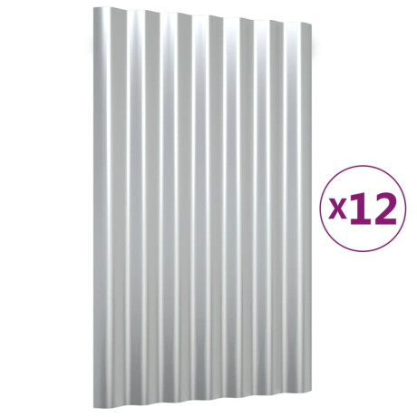 vidaXL Dakpanelen 12 st 60x36 cm gepoedercoat staal zilverkleurig afbeelding2 - 1
