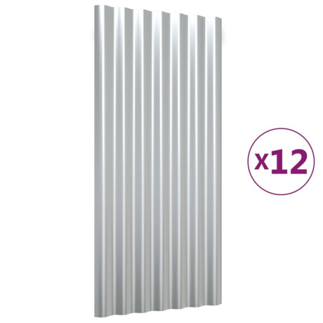 vidaXL Dakpanelen 12 st 80x36 cm gepoedercoat staal zilverkleurig afbeelding2 - 1