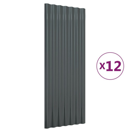 vidaXL Dakpanelen 12 st 100x36 cm gepoedercoat staal antracietkleurig afbeelding2 - 1