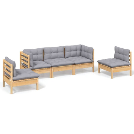 vidaXL 5-delige Loungeset met grijze kussens massief grenenhout afbeelding2 - 1