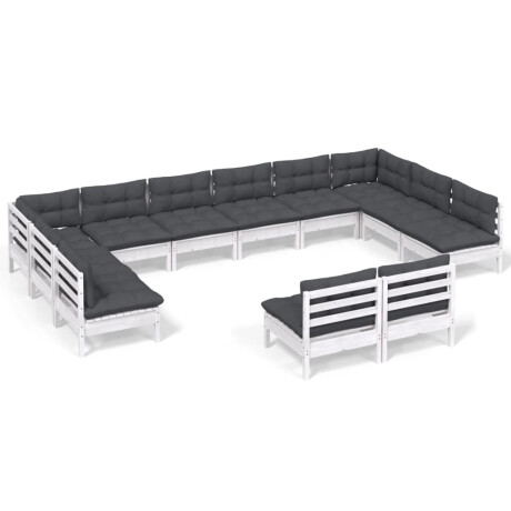 vidaXL 12-delige Loungeset met kussens massief grenenhout wit afbeelding2 - 1
