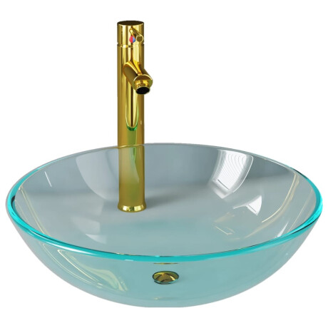 vidaXL Wastafel met kraan en pop-up afvoer gehard glas transparant afbeelding2 - 1