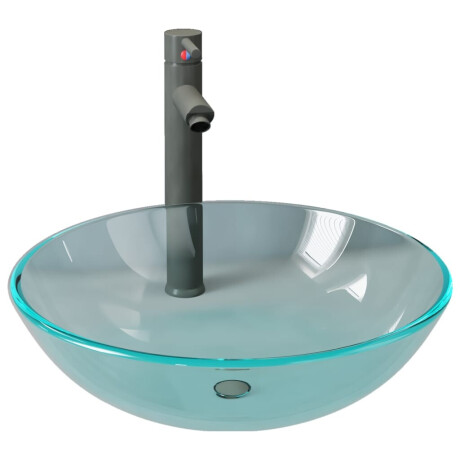 vidaXL Wastafel met kraan en pop-up afvoer gehard glas transparant afbeelding2 - 1