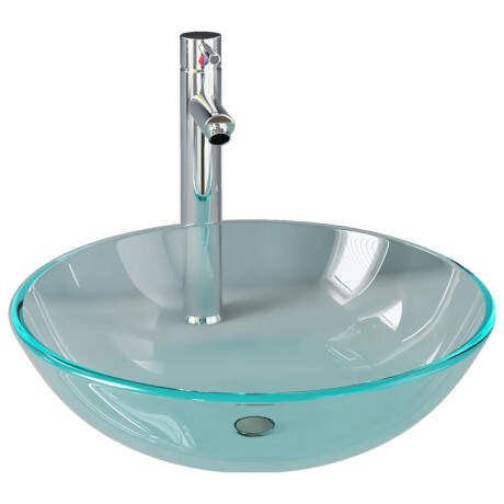vidaXL Wastafel met kraan en pop-up afvoer gehard glas transparant afbeelding2 - 1