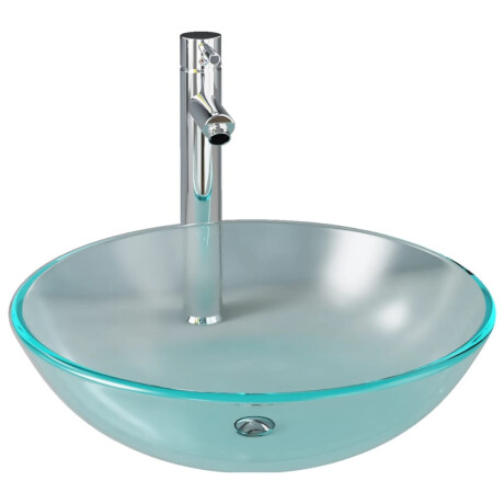 vidaXL Wastafel met kraan en pop-up afvoer mat gehard glas afbeelding2 - 1