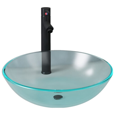 vidaXL Wastafel met kraan en pop-up afvoer mat gehard glas afbeelding2 - 1