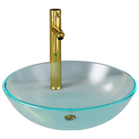 vidaXL Wastafel met kraan en pop-up afvoer mat gehard glas afbeelding2 - 1