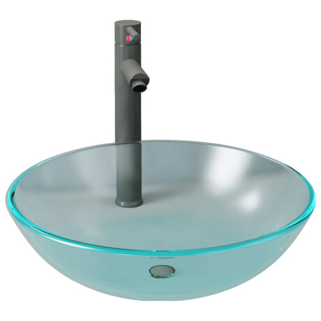 vidaXL Wastafel met kraan en pop-up afvoer mat gehard glas afbeelding2 - 1