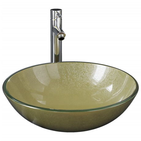 vidaXL Wastafel met kraan en pop-up afvoer gehard glas goudkleurig afbeelding2 - 1