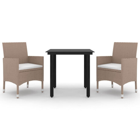 vidaXL 3-delige Tuinset met kussens poly rattan en glas afbeelding2 - 1