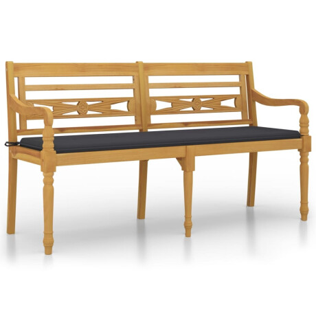 vidaXL Bankje Batavia met antracietkleurig kussen 150 cm teakhout afbeelding2 - 1