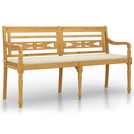 vidaXL Bankje Batavia met crèmekleurig kussen 150 cm massief teakhout afbeelding2 - 1
