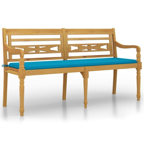 vidaXL Bankje Batavia met blauw kussen 150 cm massief teakhout afbeelding2 - 1