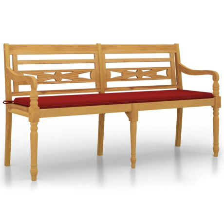 vidaXL Bankje Batavia met rood kussen 150 cm massief teakhout afbeelding2 - 1