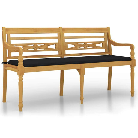 vidaXL Bankje Batavia met zwart kussen 150 cm massief teakhout afbeelding2 - 1