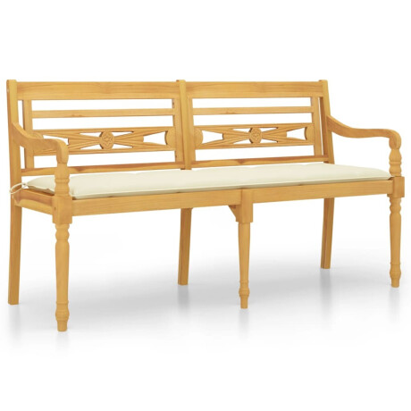 vidaXL Bankje Batavia met crèmekleurig kussen 150 cm massief teakhout afbeelding2 - 1