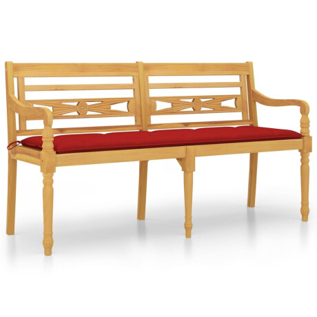 vidaXL Bankje Batavia met rood kussen 150 cm massief teakhout afbeelding2 - 1