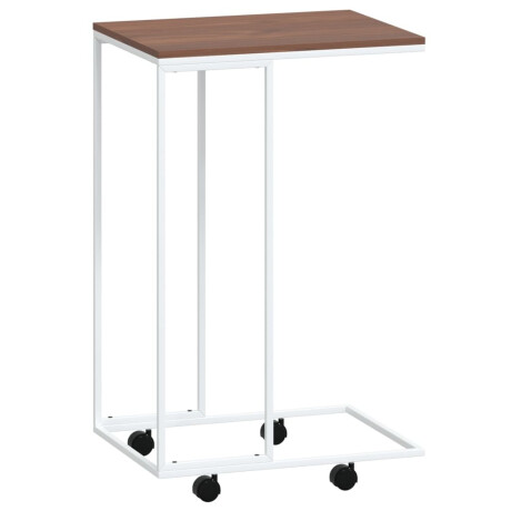vidaXL Bijzettafel met wieltjes 40x30x63,5 bewerkt hout wit en bruin afbeelding2 - 1