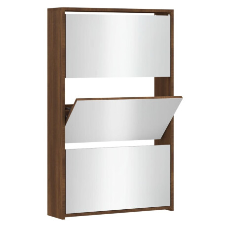vidaXL Schoenenkast met spiegel 3-laags 63x17x102,5 cm bruineiken afbeelding2 - 1