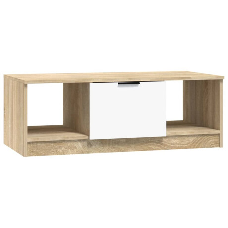 vidaXL Salontafel 102x50x36 cm bewerkt hout wit en sonoma eikenkleurig afbeelding2 - 1