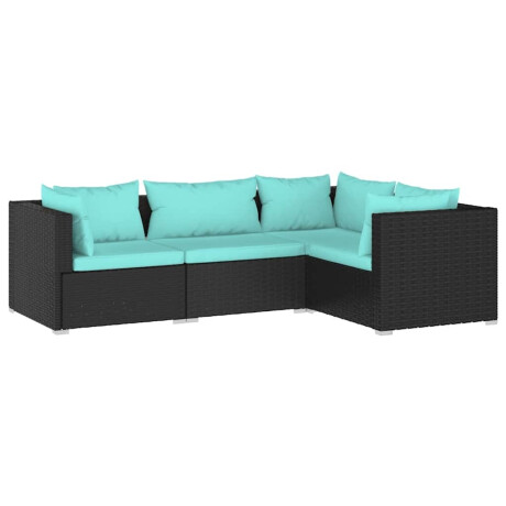 vidaXL 4-delige Loungeset met kussens poly rattan zwart afbeelding2 - 1