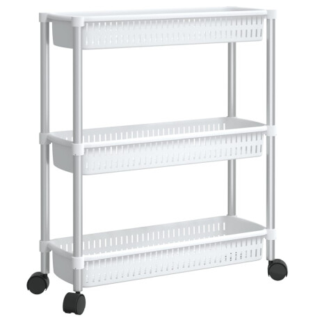 vidaXL Opbergtrolley 3 laags aluminium zilverkleurig en wit afbeelding2 - 1