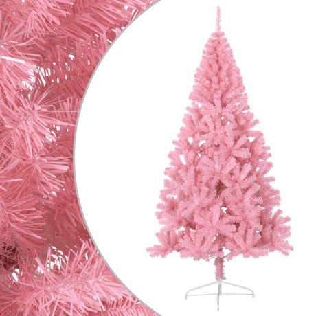 vidaXL Kunstkerstboom met standaard half 210 cm PVC roze afbeelding2 - 1