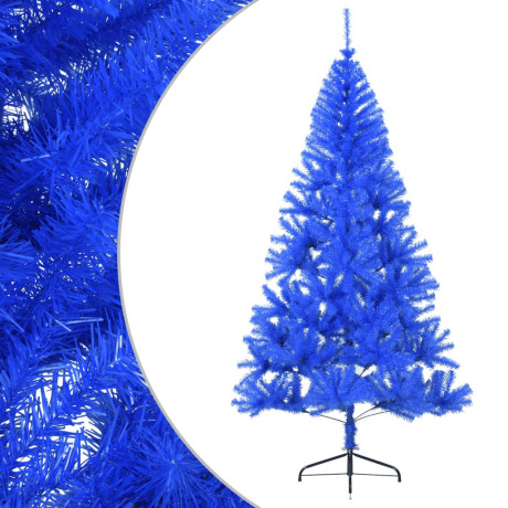 vidaXL Kunstkerstboom met standaard half 210 cm PVC blauw afbeelding2 - 1