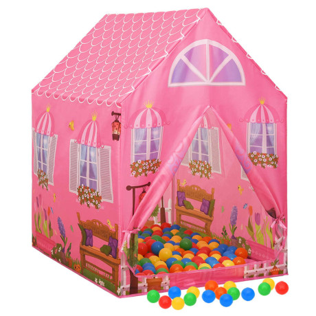 vidaXL Kinderspeeltent met 250 ballen 69x94x104 cm roze afbeelding2 - 1