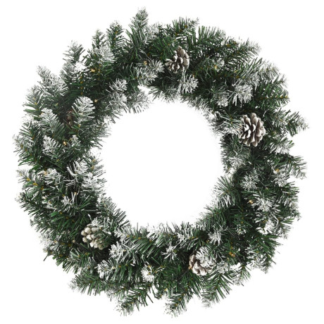 vidaXL Kerstkrans met LED-lampjes 60 cm PVC groen afbeelding2 - 1