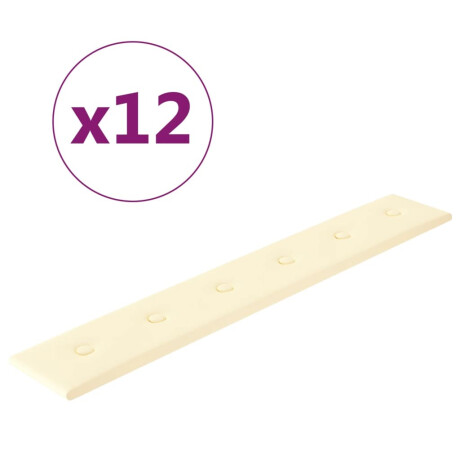 vidaXL Wandpanelen 12 st 1,62 m² 90x15 cm kunstleer crèmekleurig afbeelding2 - 1