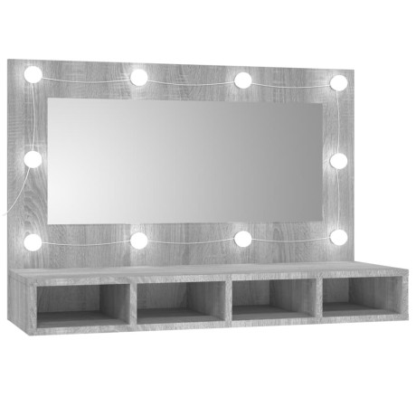vidaXL Spiegelkast met LED-verlichting 90x31,5x62 cm grijs sonoma afbeelding2 - 1