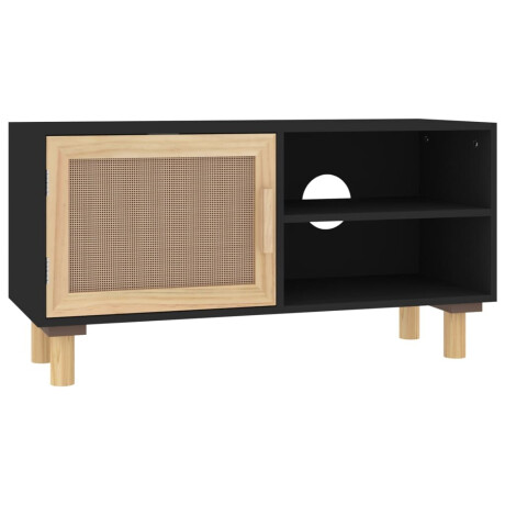 vidaXL Tv-meubel 80x30x40 cm massief grenenhout en rattan zwart afbeelding2 - 1