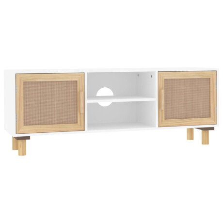 vidaXL Tv-meubel 105x30x40 cm massief grenenhout en rattan wit afbeelding2 - 1