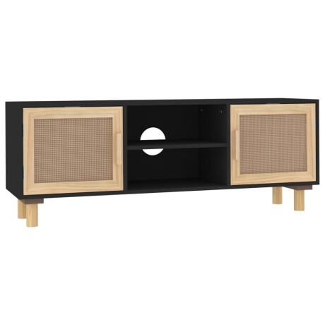 vidaXL Tv-meubel 105x30x40 cm massief grenenhout en rattan zwart afbeelding2 - 1