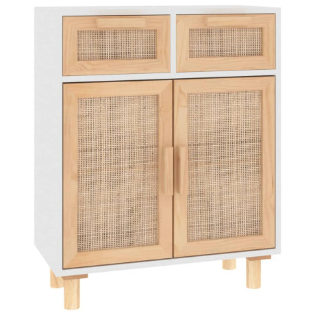 vidaXL Dressoir 60x30x75 cm massief grenenhout en rattan wit afbeelding2 - 1