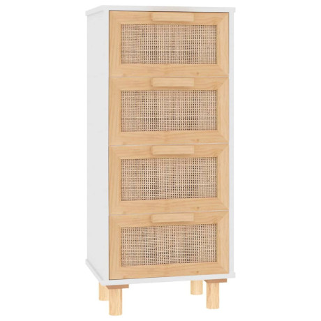 vidaXL Dressoir 40x30x90 cm massief grenenhout en rattan wit afbeelding2 - 1