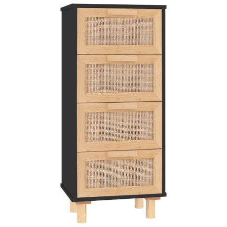 vidaXL Dressoir 40x30x90 cm massief grenen hout en rattan zwart afbeelding2 - 1