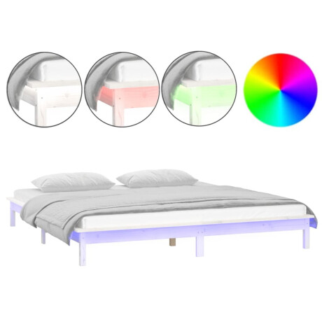 vidaXL Bedframe LED massief hout wit 140x200 cm afbeelding2 - 1