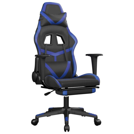 vidaXL Massage gamestoel met voetensteun kunstleer zwart en blauw afbeelding2 - 1