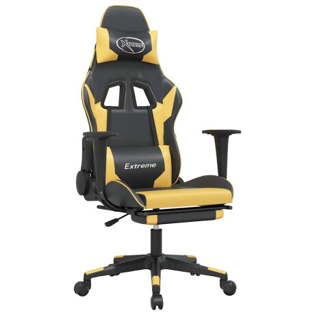 vidaXL Massage gamestoel met voetensteun kunstleer zwart/goudkleurig afbeelding2 - 1