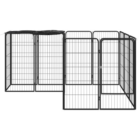 vidaXL Hondenkennel 14 panelen 50 x 100 cm gepoedercoat staal zwart afbeelding2 - 1