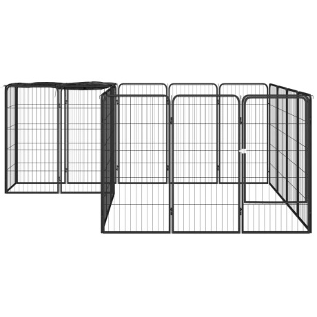 vidaXL Hondenkennel 18 panelen 50 x 100 cm gepoedercoat staal zwart afbeelding2 - 1