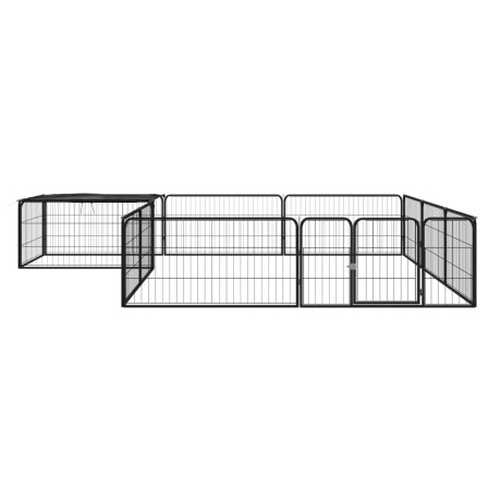 vidaXL Hondenkennel 12 panelen 100x50 cm gepoedercoat staal zwart afbeelding2 - 1