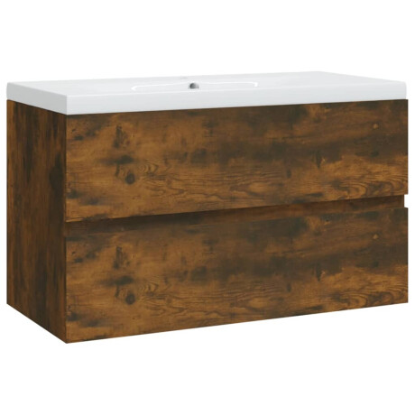 vidaXL Wastafelkast met ingebouwde wasbak bewerkt hout gerookt eiken afbeelding2 - 1