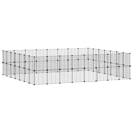 vidaXL Huisdierenkooi met deur 60 panelen 35x35 cm staal zwart afbeelding2 - 1