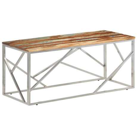 vidaXL Salontafel roestvrij staal en gerecycled hout zilverkleurig afbeelding2 - 1