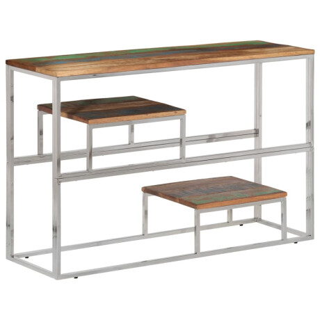 vidaXL Wandtafel roestvrij staal en massief gerecycled hout zilver afbeelding2 - 1