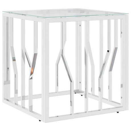 vidaXL Salontafel 50x50x50 cm roestvrij staal en glas zilverkleurig afbeelding2 - 1