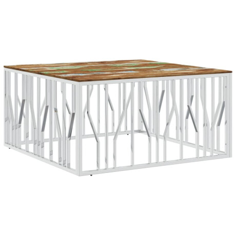 vidaXL Salontafel roestvrij staal en massief gerecycled hout zilver afbeelding2 - 1